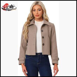 Polyester Pea Coat with Turn Down Collar and Long Sleeves